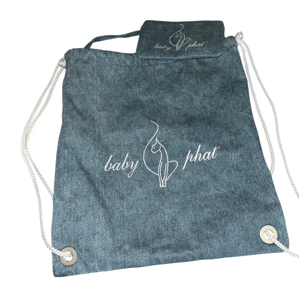 Baby Phat Denim Drawstring Backpack Bag‎ Cosmetic Pouch Included